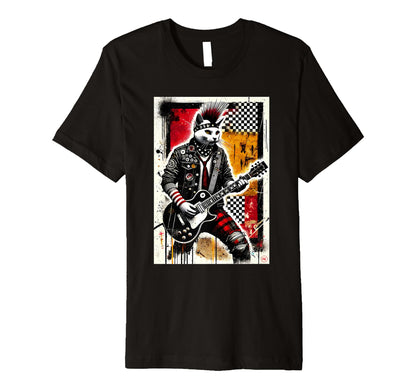 Distressed Cat Playing Guitar Punk T-Shirt - Fun Novelty Design Unisex - T-Shirt, Sweatshirt, Hoodie