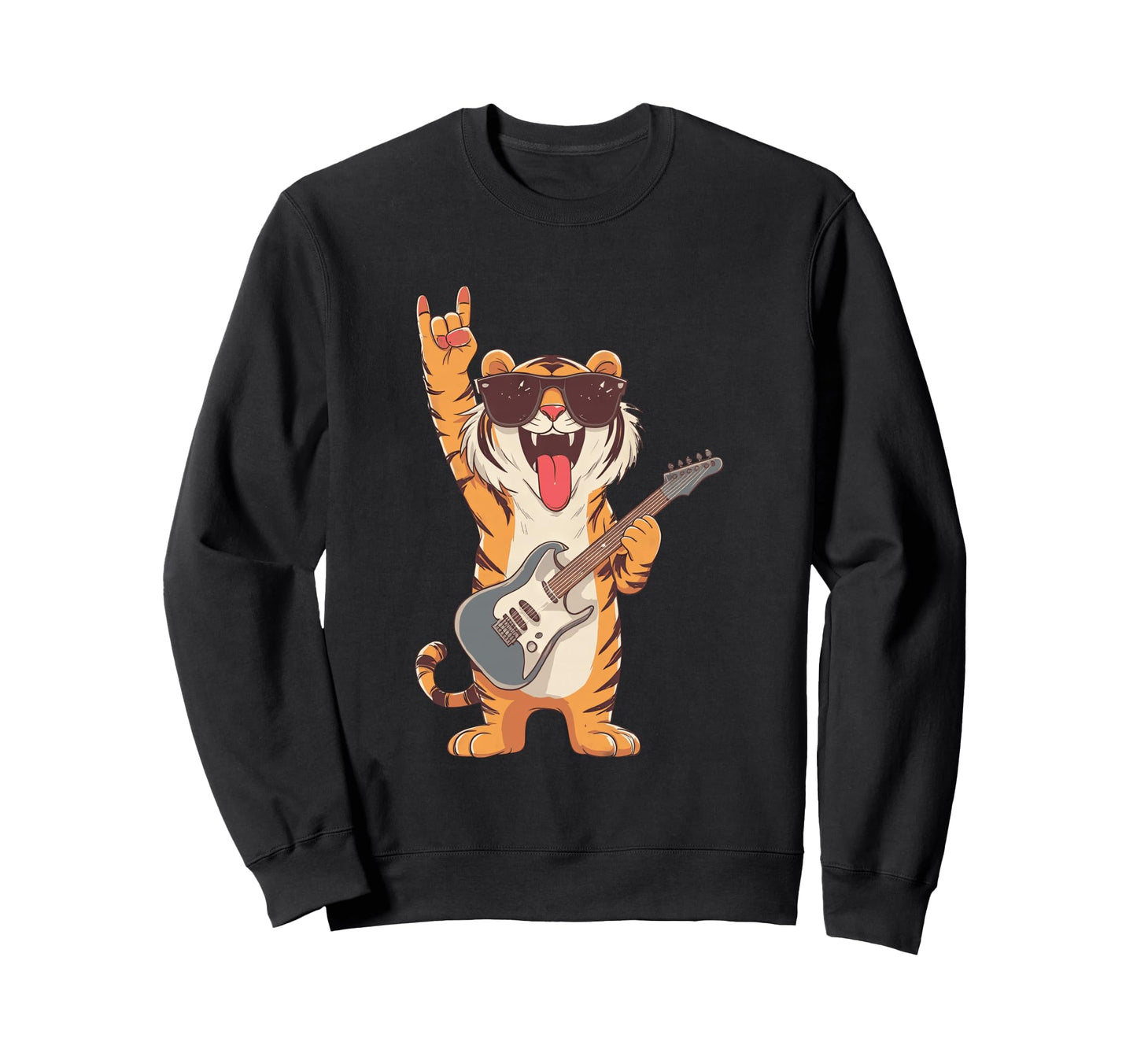 Rock Tiger Guitar Player Funny Animal Sweatshirt - Unique Graphic Unisex - T-Shirt, Sweatshirt, Hoodie