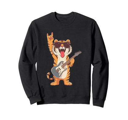 Rock Tiger Guitar Player Funny Animal Sweatshirt - Unique Graphic Unisex - T-Shirt, Sweatshirt, Hoodie