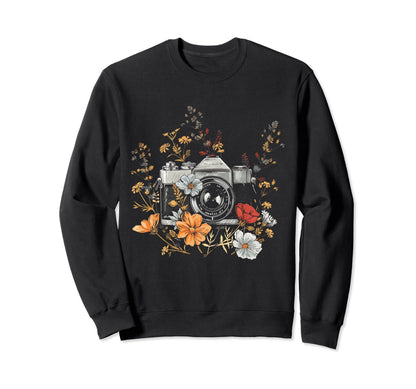 Photographer Camera Flowers Sweatshirt - Fun Novelty Design for Adults - T-Shirt, Sweatshirt, Hoodie