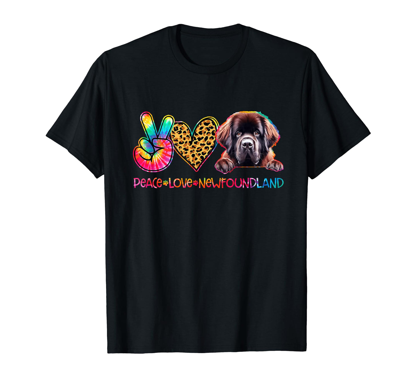 Peace Love Newfoundland Tie Dye Dog T-Shirt - Casual Everyday Wear Unisex - T-Shirt, Sweatshirt, Hoodie