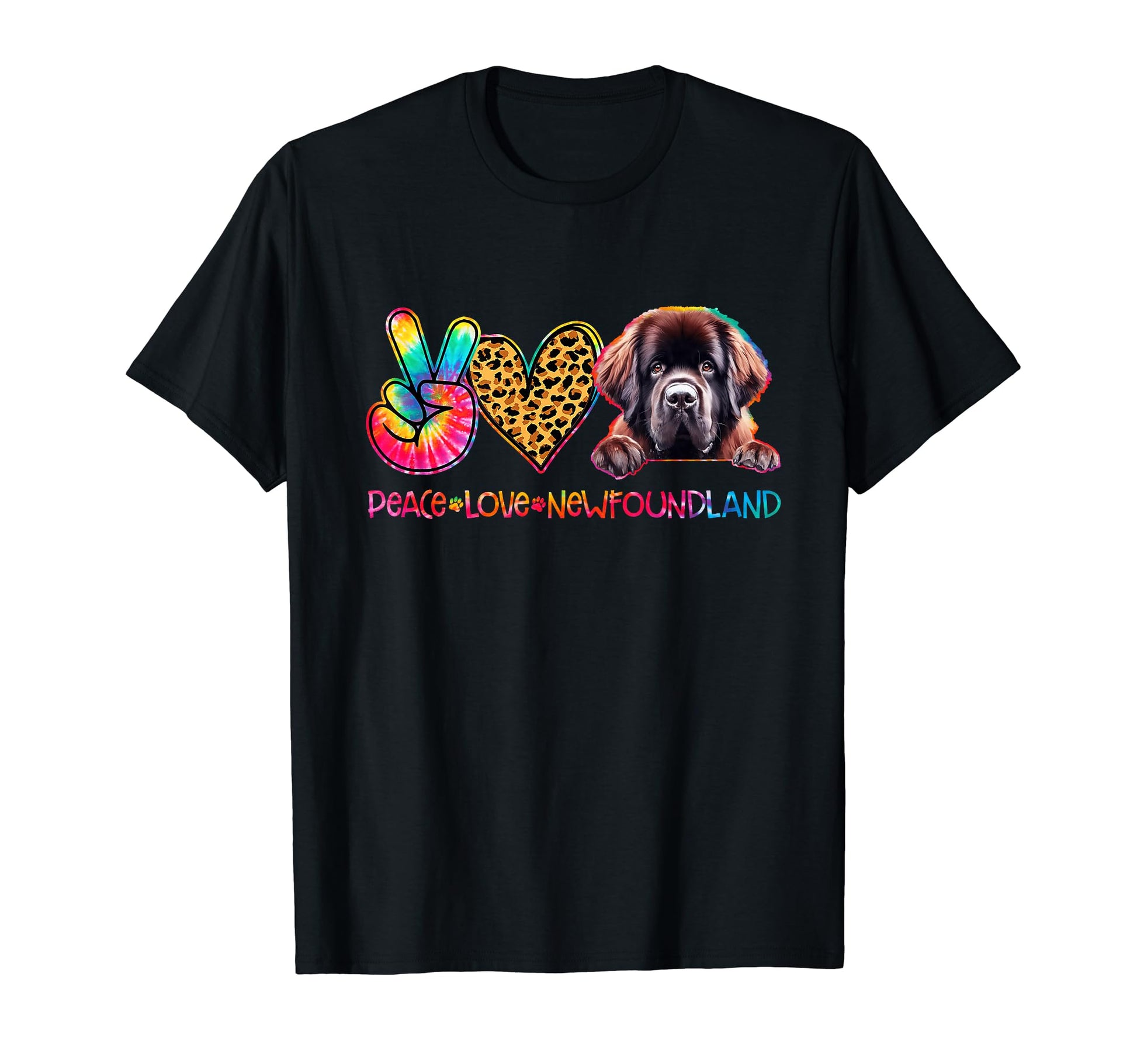 Peace Love Newfoundland Tie Dye Dog T-Shirt - Casual Everyday Wear Unisex - T-Shirt, Sweatshirt, Hoodie
