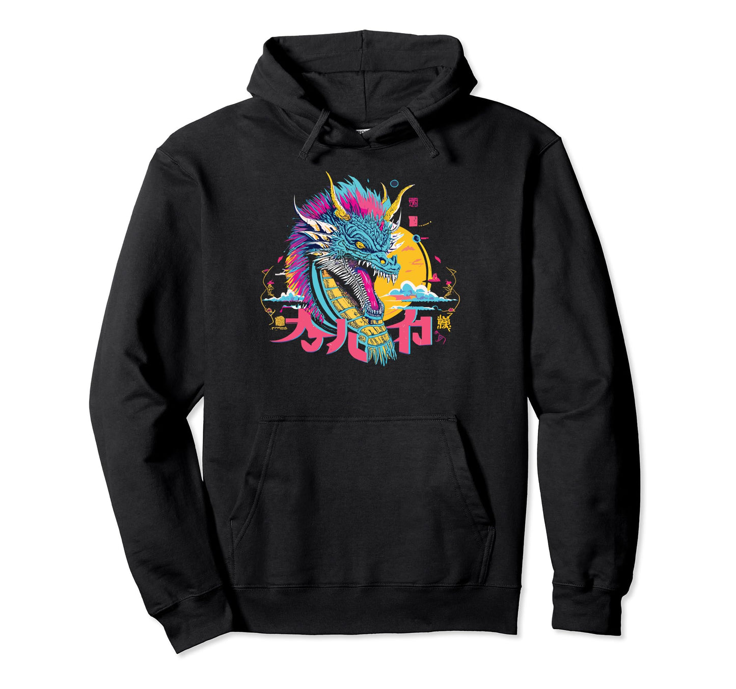 Dragon Techno Vaporwave Futuristic Outrun Hoodie - Graphic Print Unisex - T-Shirt, Sweatshirt, Hoodie