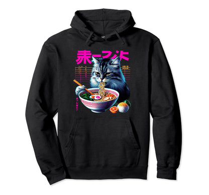 Ramen Cat Vaporwave Japanese Aesthetic Hoodie - Graphic Print Unisex - T-Shirt, Sweatshirt, Hoodie