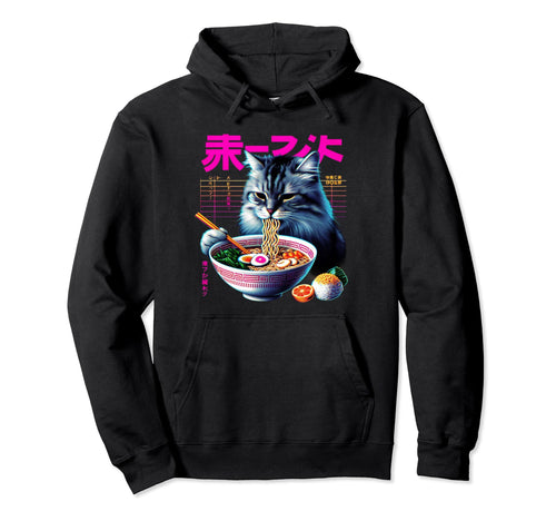 Ramen Cat Vaporwave Japanese Aesthetic Hoodie - Graphic Print Unisex - T-Shirt, Sweatshirt, Hoodie