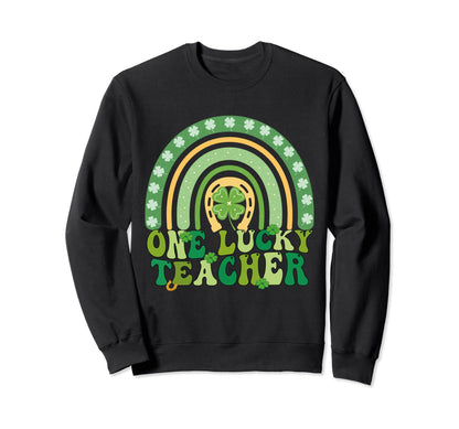 One Lucky Teacher Groovy Rainbow St Sweatshirt - Minimalist Print Unisex - T-Shirt, Sweatshirt, Hoodie