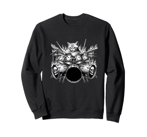 Cat Playing Drums Rock Kit Animal Art Sweatshirt - Graphic Print for Adults - T-Shirt, Sweatshirt, Hoodie