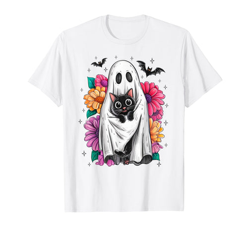 Boho Halloween Cat Ghost Spooky Mama T-Shirt - Aesthetic Graphic Men Women - T-Shirt, Sweatshirt, Hoodie