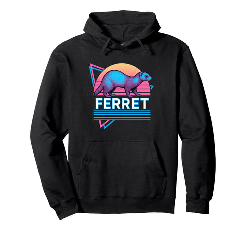 Ferret Synthwave Aesthetic Pet Lover Hoodie - Aesthetic Graphic Unisex - T-Shirt, Sweatshirt, Hoodie