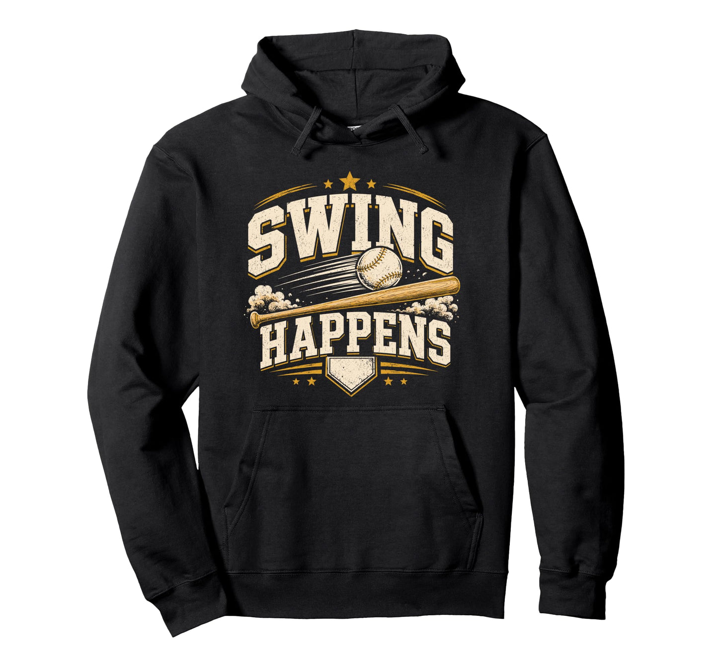 Swing Happens Funny Baseball Pun Hoodie - Trendy Graphic for Adults - T-Shirt, Sweatshirt, Hoodie