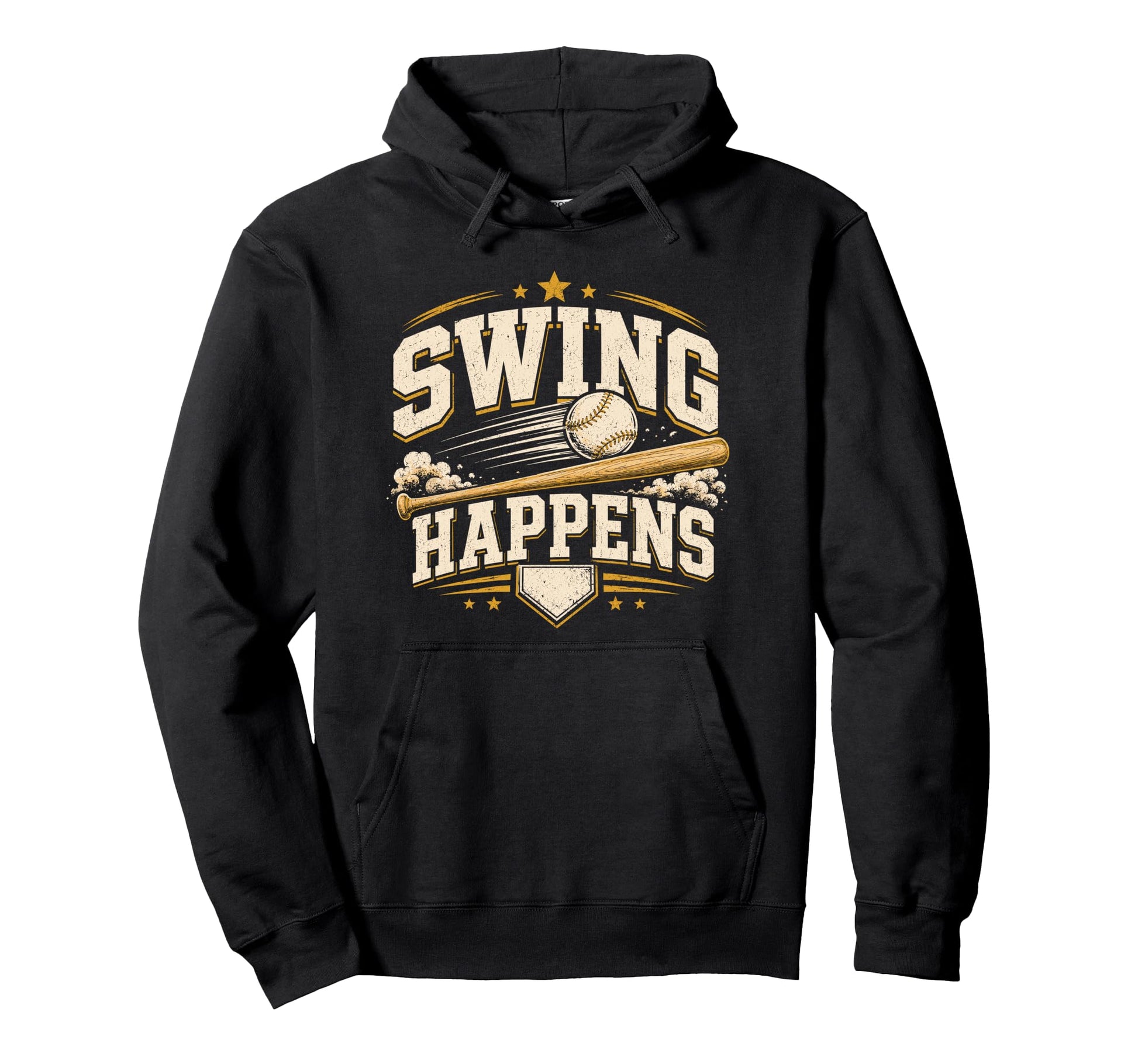 Swing Happens Funny Baseball Pun Hoodie - Trendy Graphic for Adults - T-Shirt, Sweatshirt, Hoodie