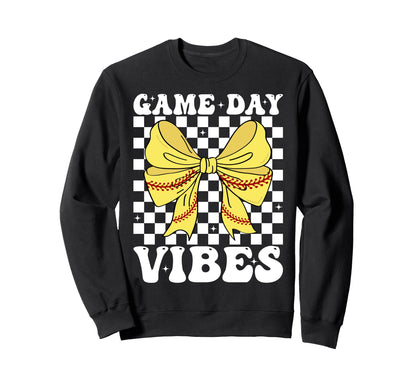 Game Day Vibes Coquette Bow Softball Sweatshirt - Trendy Graphic Unisex - T-Shirt, Sweatshirt, Hoodie