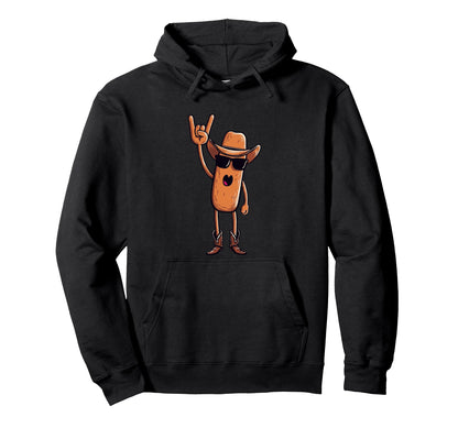 Cowboy Sausage Hotdog Rock Hand Sign Hoodie - Novelty Apparel for Adults - T-Shirt, Sweatshirt, Hoodie
