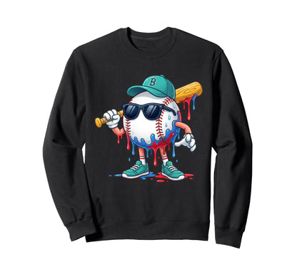 Baseball Drip Ice Cream Drip Sweatshirt - Fun Novelty Design for Adults - T-Shirt, Sweatshirt, Hoodie