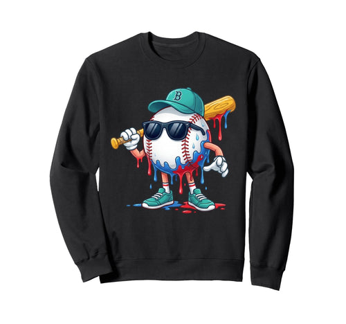 Baseball Drip Ice Cream Drip Sweatshirt - Fun Novelty Design for Adults - T-Shirt, Sweatshirt, Hoodie