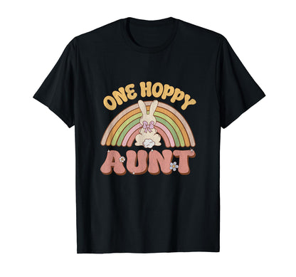 One Hoppy Aunt Bunny Easter Rainbow T-Shirt - Unique Graphic Men Women - T-Shirt, Sweatshirt, Hoodie