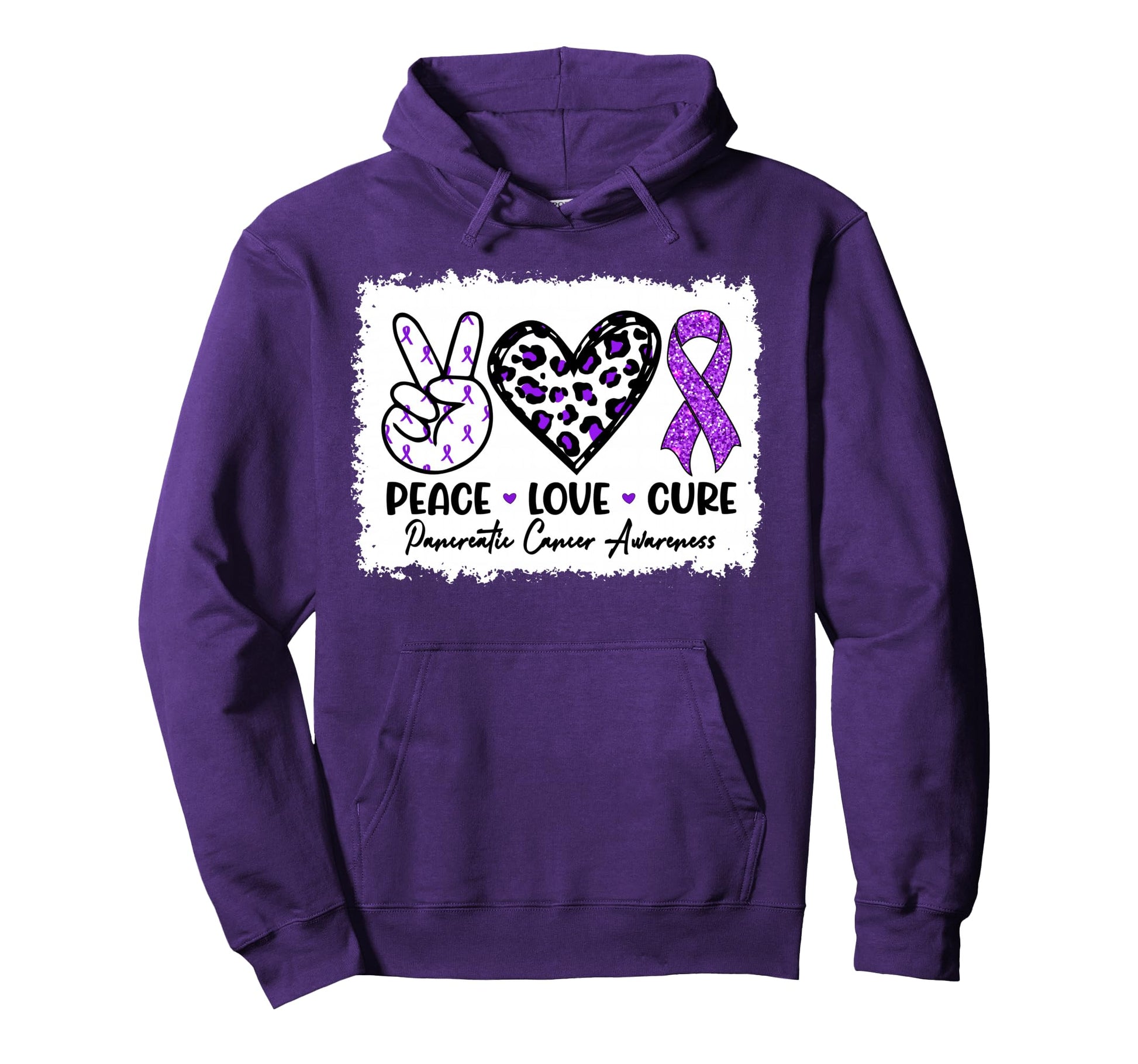 Peace Love Cure Pancreatic Cancer Hoodie - Casual Everyday Wear Unisex - T-Shirt, Sweatshirt, Hoodie