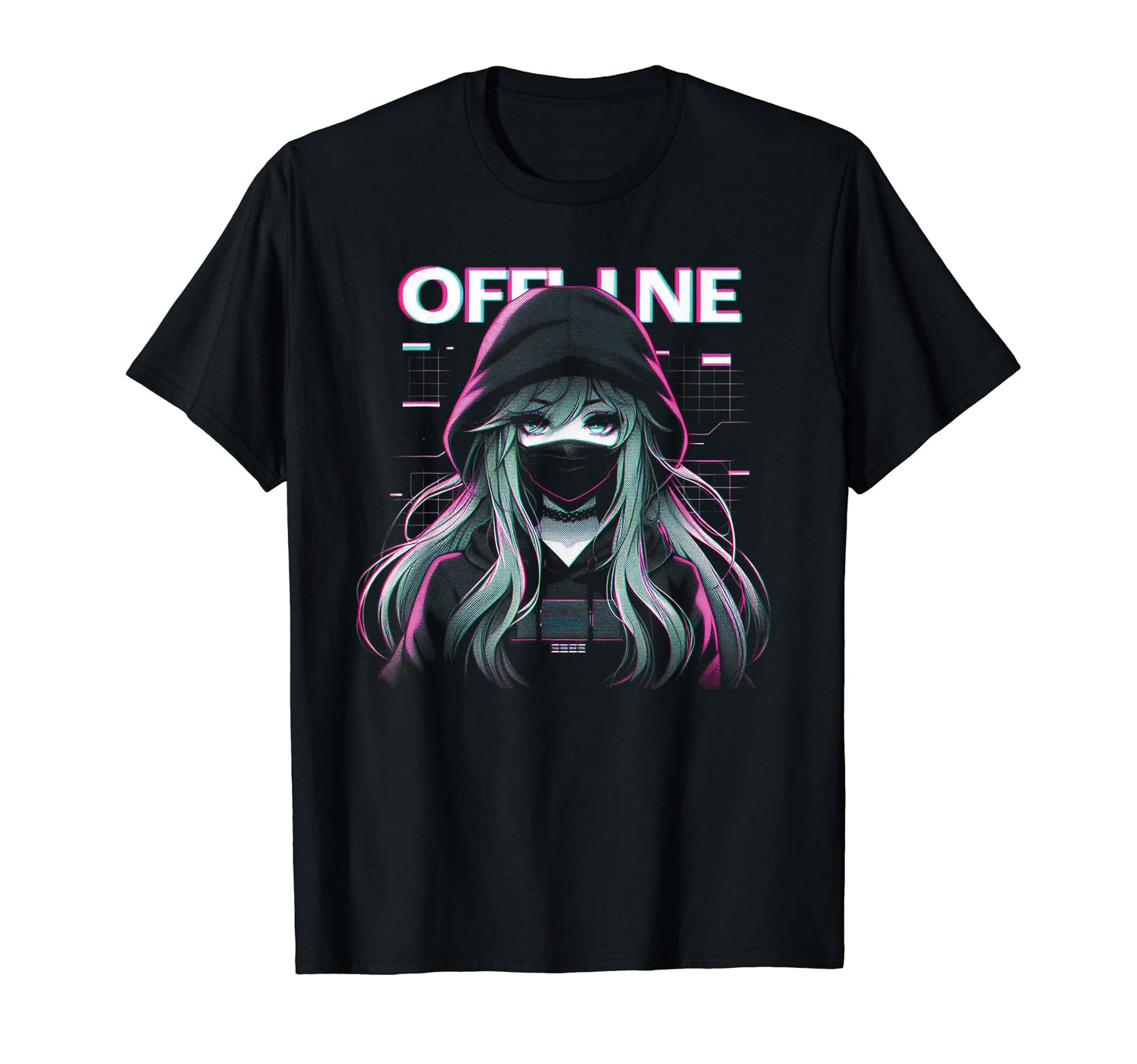 Offline Anime Facemask Vaporwave T-Shirt - Graphic Print for Adults - T-Shirt, Sweatshirt, Hoodie