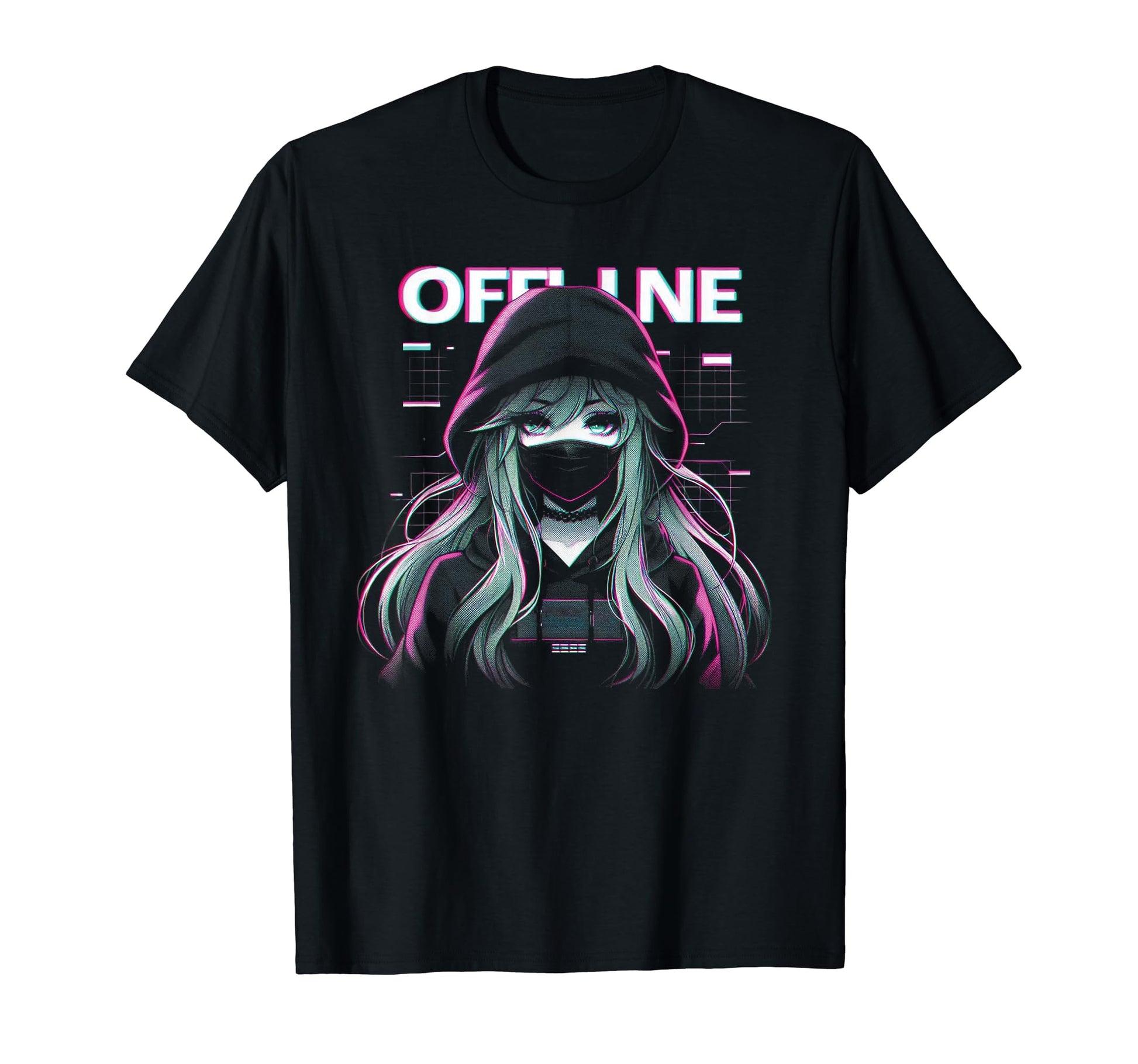 Offline Anime Facemask Vaporwave T-Shirt - Graphic Print for Adults - T-Shirt, Sweatshirt, Hoodie