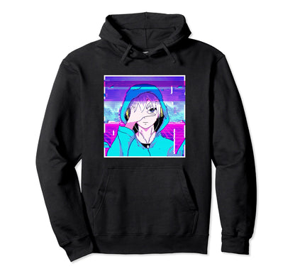 Anime Vaporwave Aesthetic Glitch Hoodie - Graphic Print for Adults - T-Shirt, Sweatshirt, Hoodie