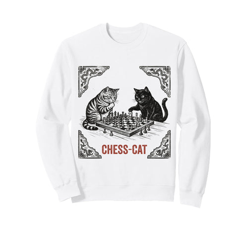 Chess Cat Funny Strategic Board Game Sweatshirt - Trendy Graphic Unisex - T-Shirt, Sweatshirt, Hoodie