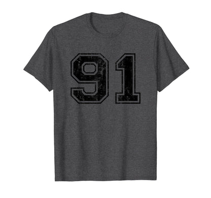 Number 91 Varsity Distressed Sport T-Shirt - Streetwear Style Men Women - T-Shirt, Sweatshirt, Hoodie
