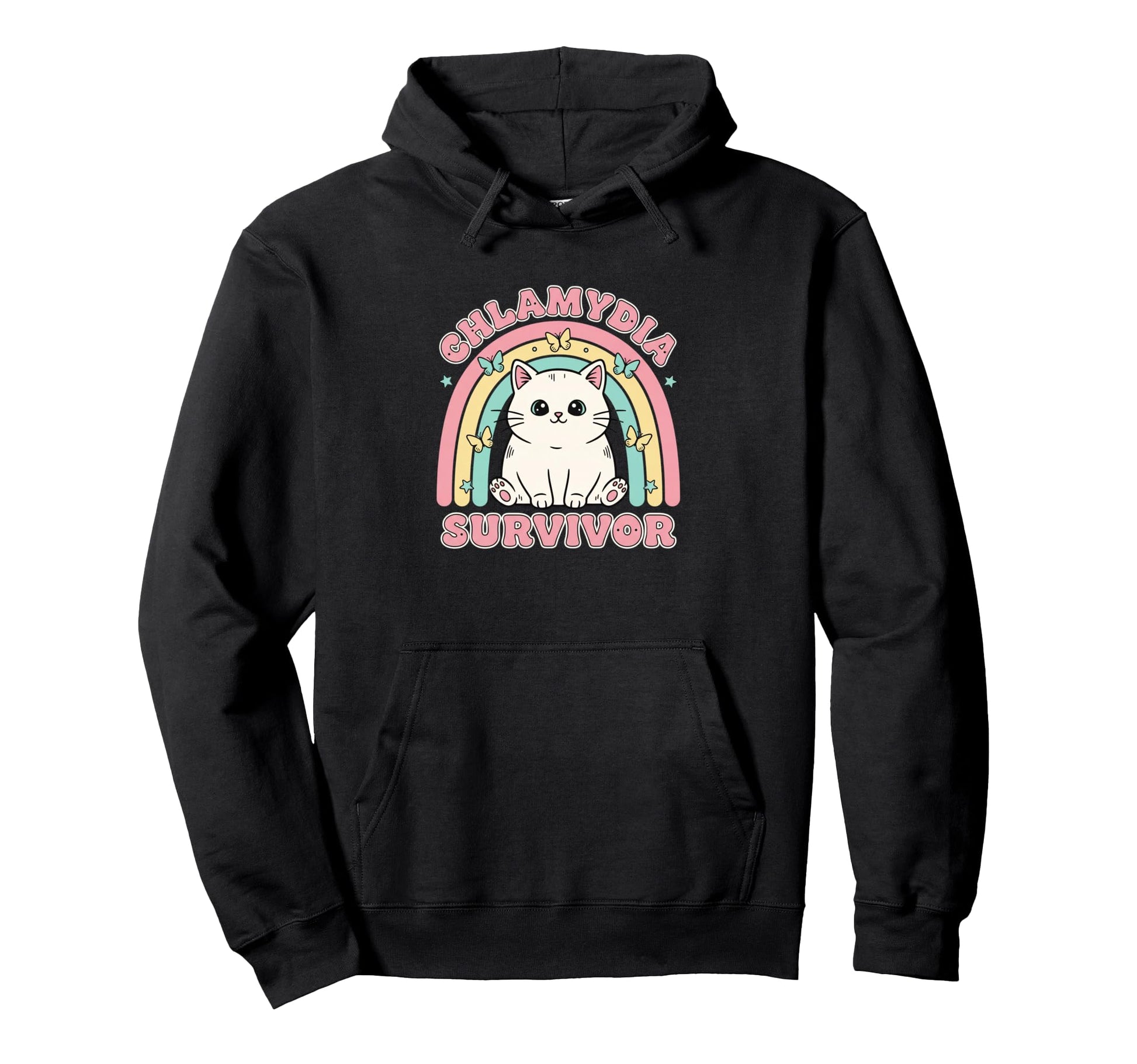 Chlamydia Survivor Cat Funny Rainbow Cat Hoodie - Graphic Print for Adults - T-Shirt, Sweatshirt, Hoodie
