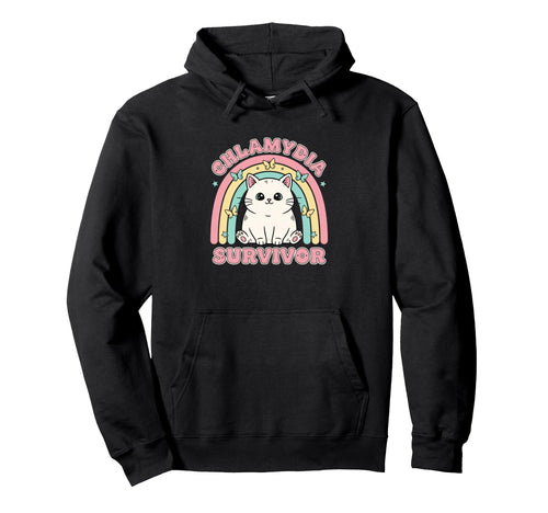 Chlamydia Survivor Cat Funny Rainbow Cat Hoodie - Graphic Print for Adults - T-Shirt, Sweatshirt, Hoodie