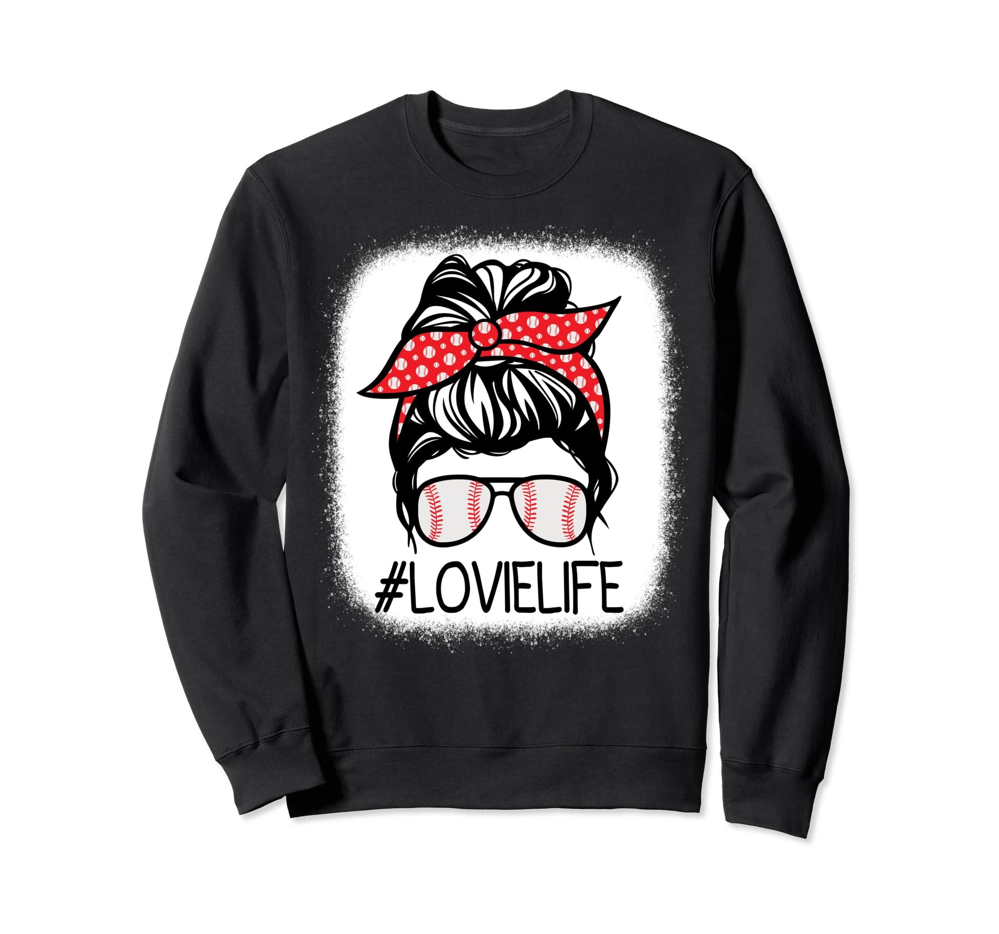 Lovie Bleached Messy Bun Baseball Sweatshirt - Unique Graphic for Adults - T-Shirt, Sweatshirt, Hoodie