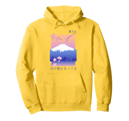 Mount Fuji Cherry Blossom Aesthetic Hoodie - Fun Novelty Design Men Women - T-Shirt, Sweatshirt, Hoodie