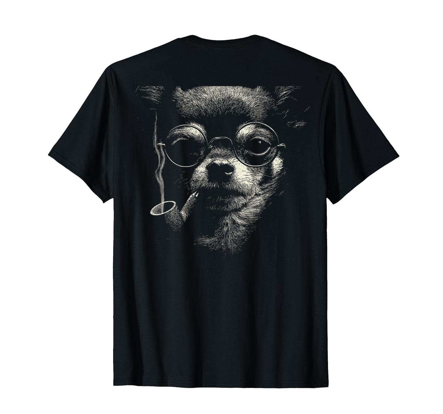 Chihuahua Smoking Pipe Glasses Grunge T-Shirt - Graphic Print for Adults - T-Shirt, Sweatshirt, Hoodie