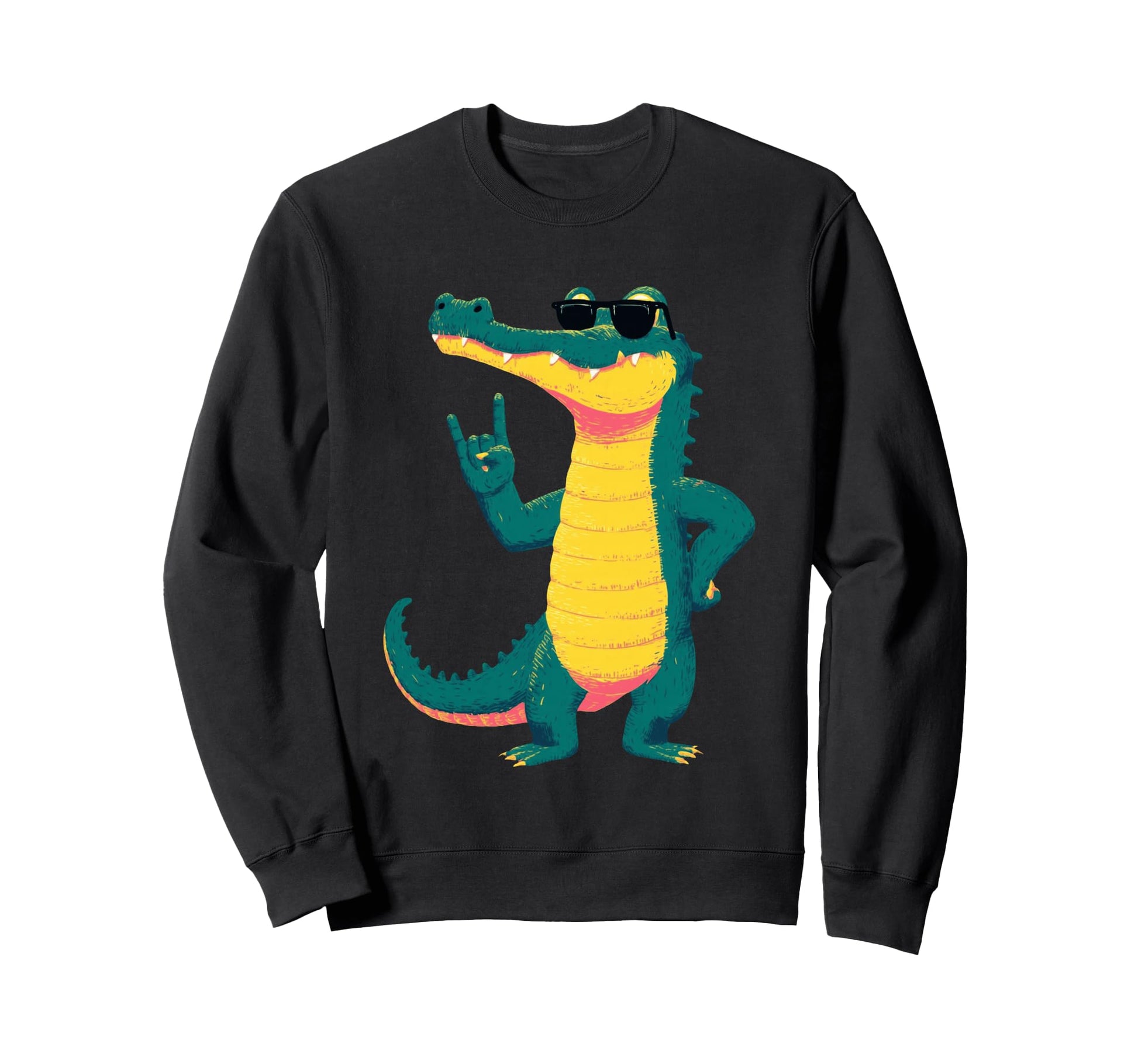 Crocodile Funny Reptile Rock Sweatshirt - Custom Art Print Men Women - T-Shirt, Sweatshirt, Hoodie