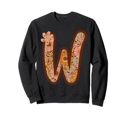 Letter W Initial Floral Monogram Boho Sweatshirt - Graphic Print Unisex - T-Shirt, Sweatshirt, Hoodie