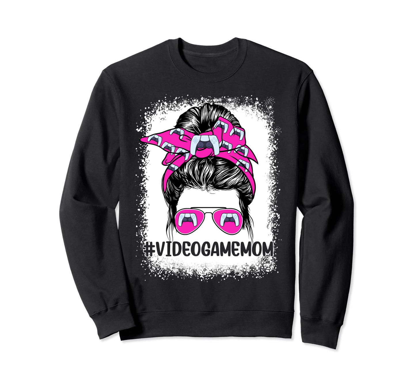 Video Game Mom Glasses Messy Bun Sweatshirt - Graphic Print for Adults - T-Shirt, Sweatshirt, Hoodie