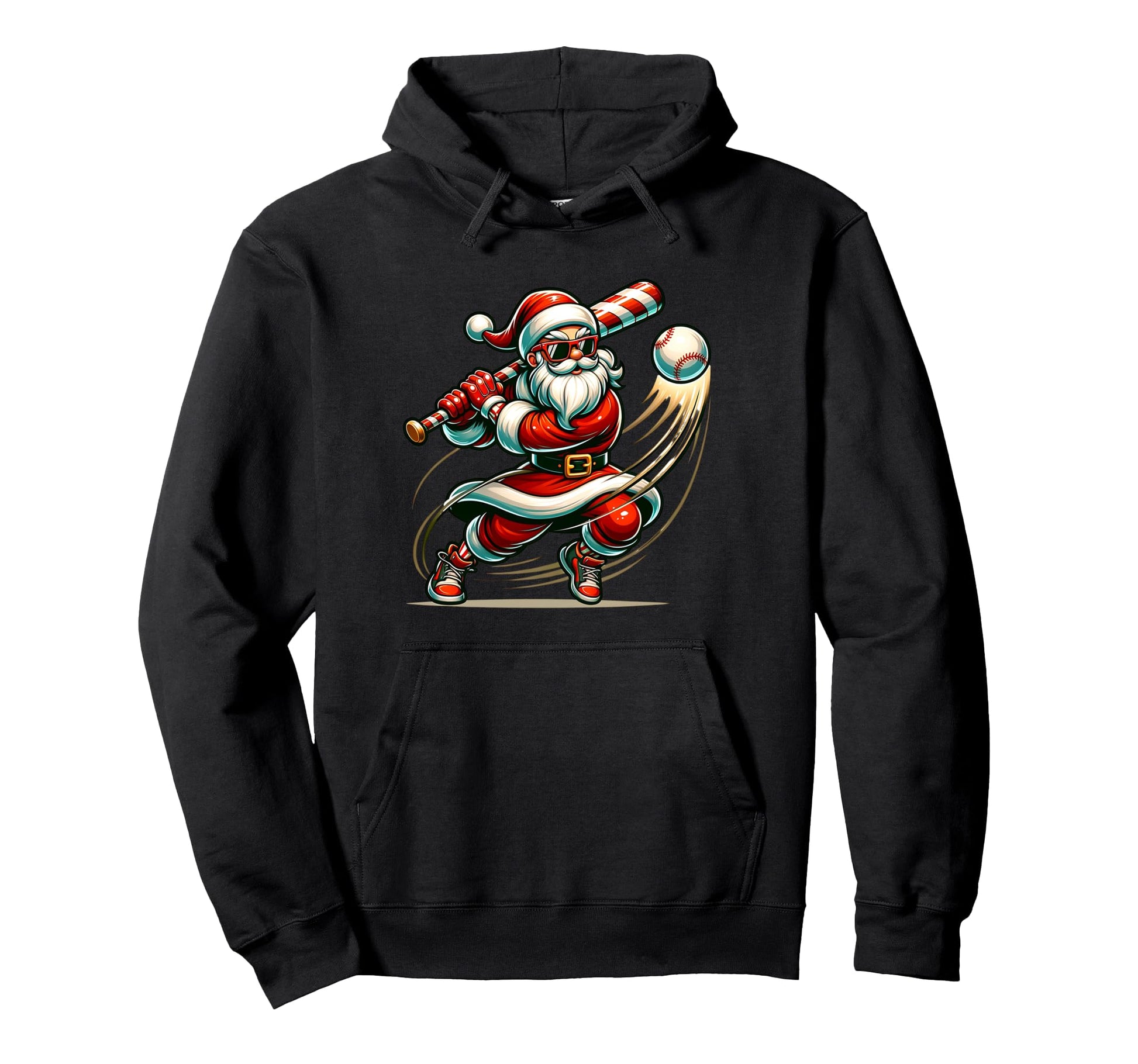 Santa Playing Baseball Baseball Player Hoodie - Novelty Apparel for Adults - T-Shirt, Sweatshirt, Hoodie