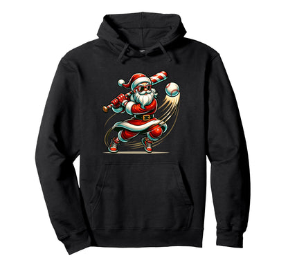 Santa Playing Baseball Baseball Player Hoodie - Novelty Apparel for Adults - T-Shirt, Sweatshirt, Hoodie