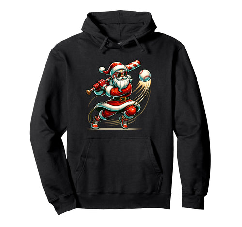 Santa Playing Baseball Baseball Player Hoodie - Novelty Apparel for Adults - T-Shirt, Sweatshirt, Hoodie