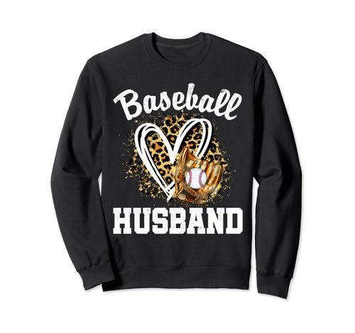 Baseball Husband Leopard Heart Sweatshirt - Aesthetic Graphic Men Women - T-Shirt, Sweatshirt, Hoodie