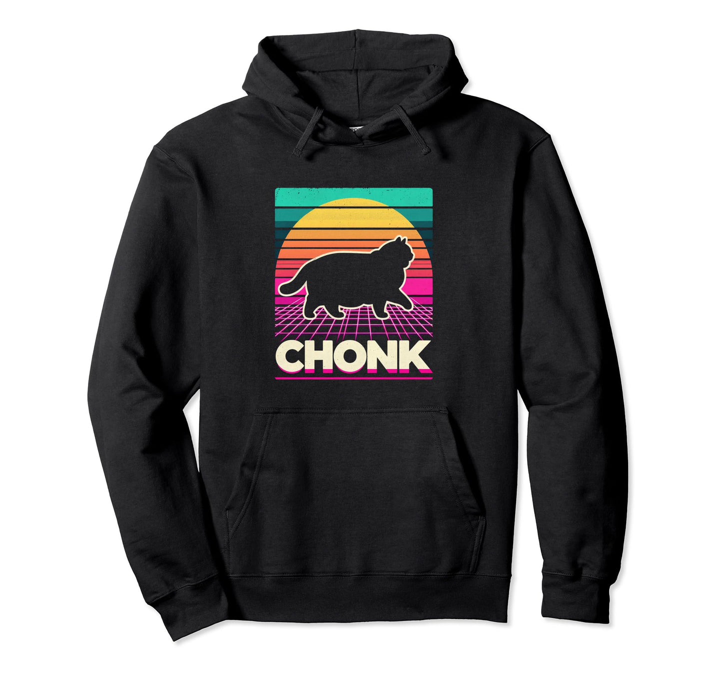 Funny Chonk Scale Cat Sunset Vaporwave Hoodie - Minimalist Print Unisex - T-Shirt, Sweatshirt, Hoodie