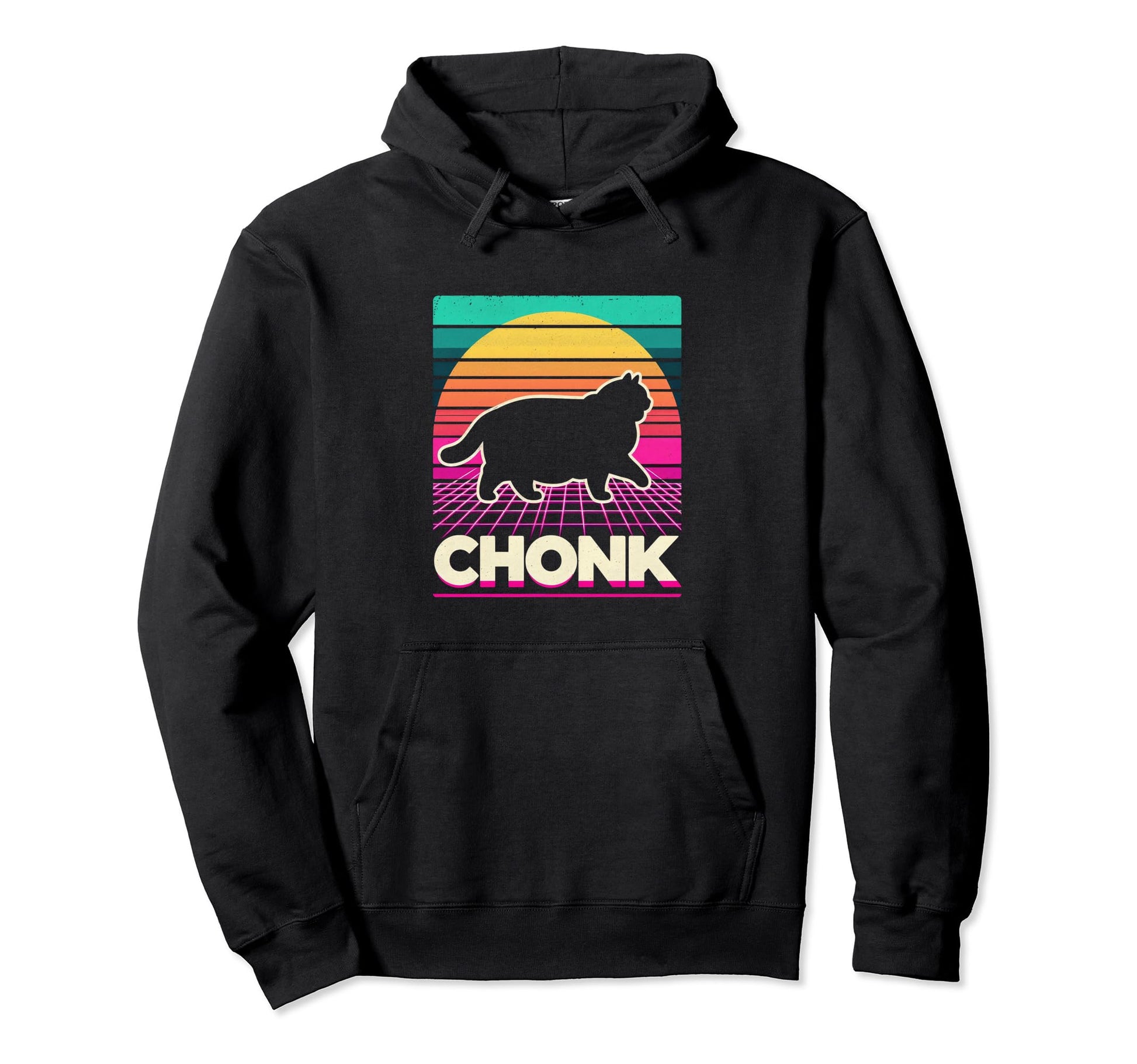 Funny Chonk Scale Cat Sunset Vaporwave Hoodie - Minimalist Print Unisex - T-Shirt, Sweatshirt, Hoodie