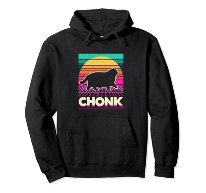 Funny Chonk Scale Cat Sunset Vaporwave Hoodie - Minimalist Print Unisex - T-Shirt, Sweatshirt, Hoodie