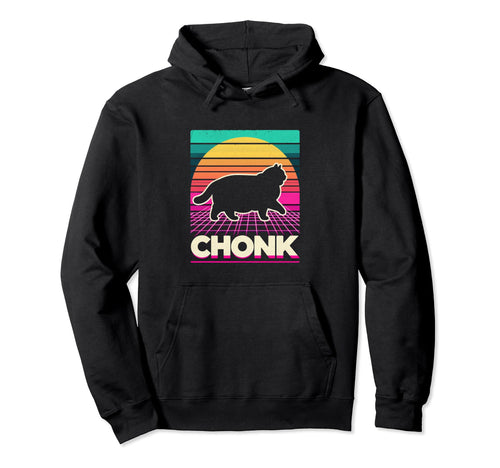 Funny Chonk Scale Cat Sunset Vaporwave Hoodie - Minimalist Print Unisex - T-Shirt, Sweatshirt, Hoodie