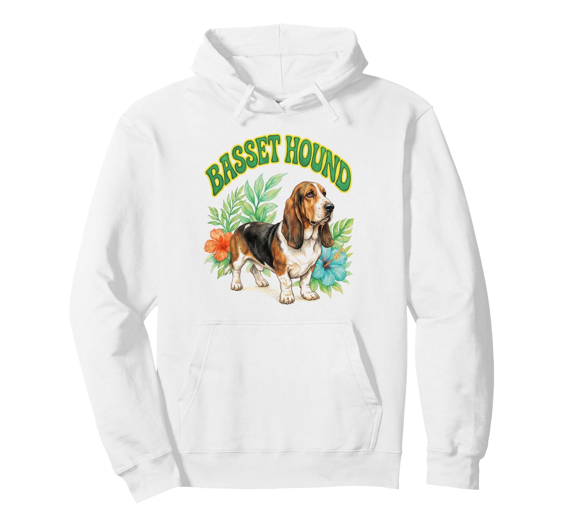 Basset Hound Groovy Floral Watercolor Hoodie - Trendy Graphic Men Women - T-Shirt, Sweatshirt, Hoodie