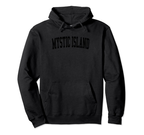 Mystic Island Nj Distressed Black Varsity Hoodie - Graphic Print Unisex - T-Shirt, Sweatshirt, Hoodie