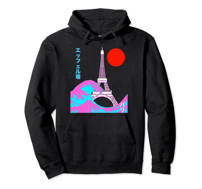 Aesthetic Eiffel Tower Japanese Writing Hoodie - Graphic Print for Adults - T-Shirt, Sweatshirt, Hoodie