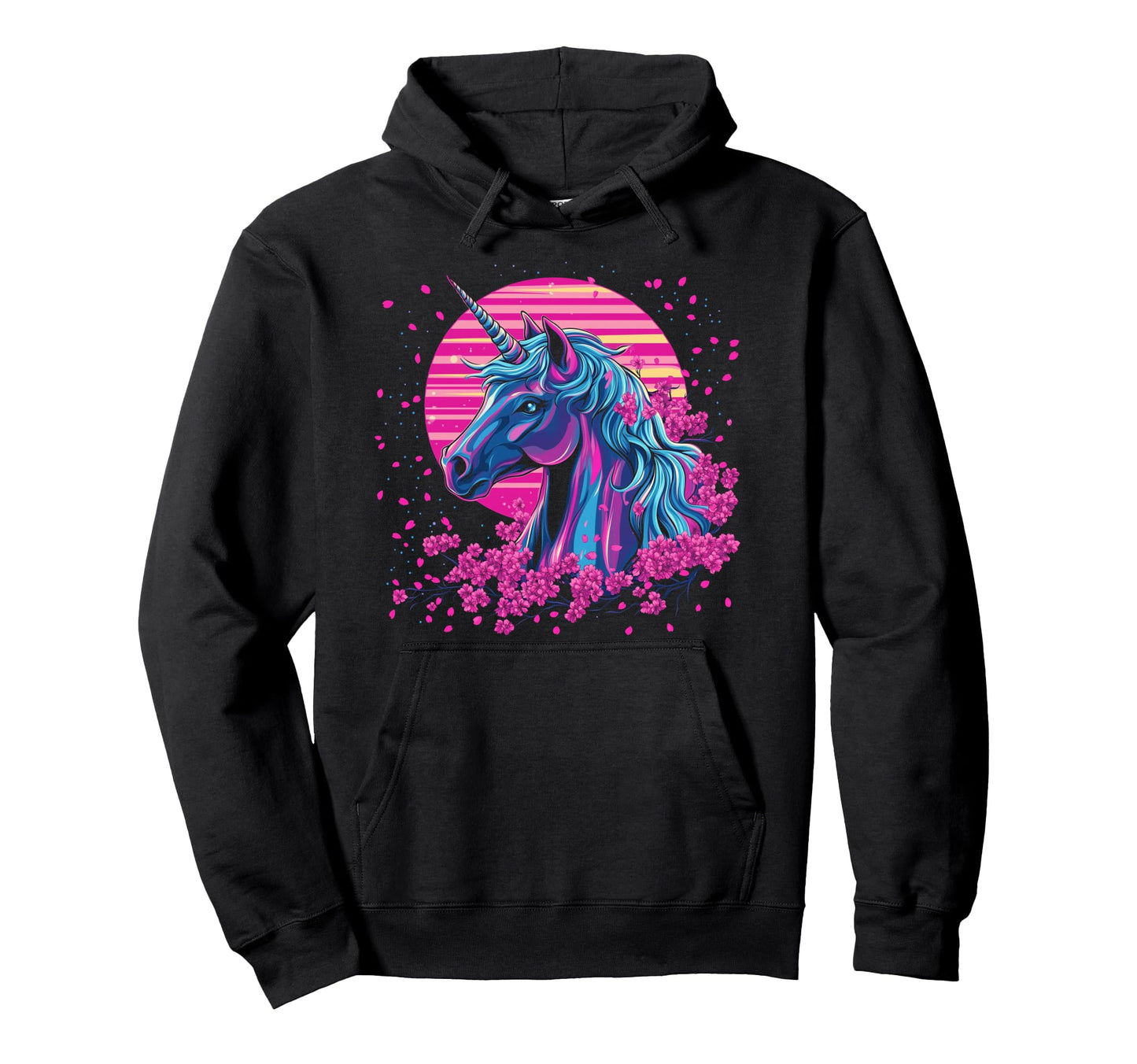 Vaporwave Unicorn Cherry Blossoms Synthwave Hoodie - Unique Graphic Unisex - T-Shirt, Sweatshirt, Hoodie