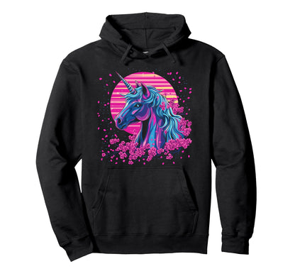 Vaporwave Unicorn Cherry Blossoms Synthwave Hoodie - Unique Graphic Unisex - T-Shirt, Sweatshirt, Hoodie