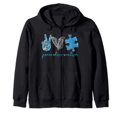 Peace Love Puzzle Ribbon Autism T-Shirt - Custom Art Print Men Women - T-Shirt, Sweatshirt, Hoodie