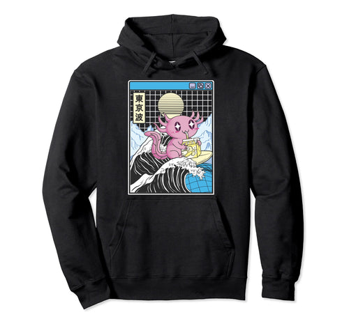 Axolotl Drinking Banana Milk Kanagawa Wave Hoodie - Trendy Graphic Unisex - T-Shirt, Sweatshirt, Hoodie