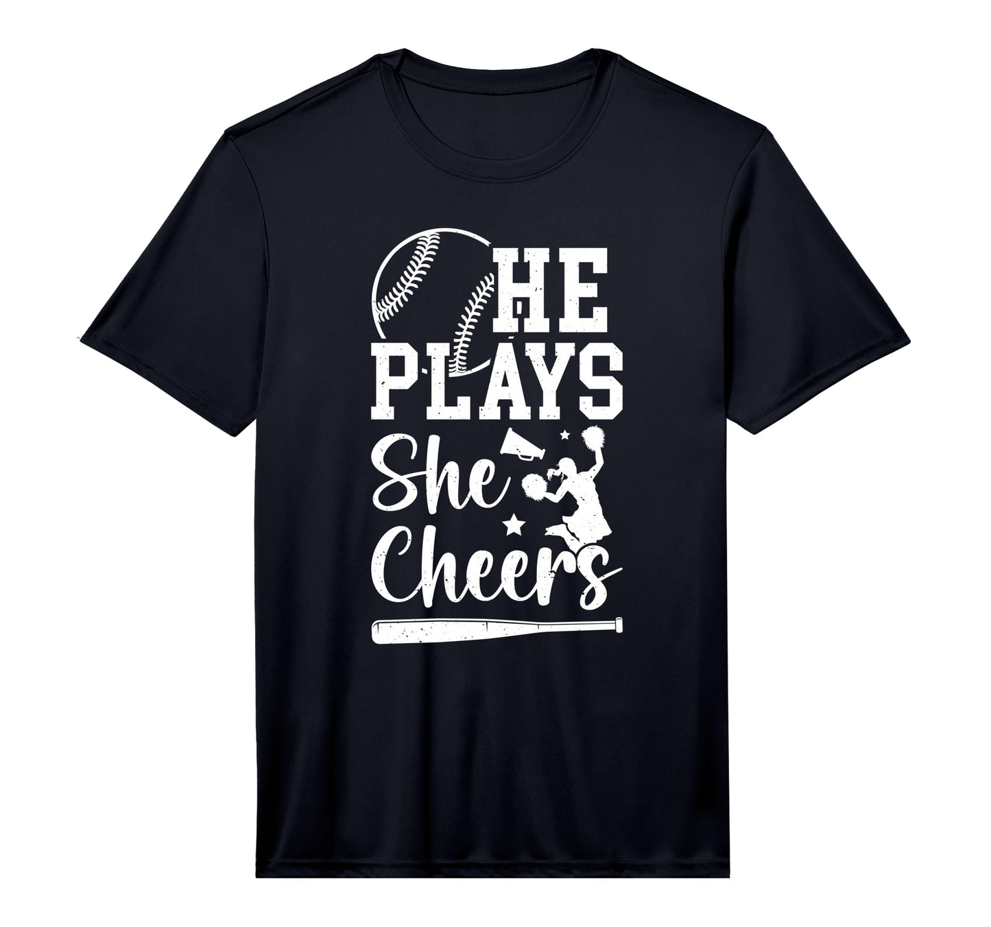 Mens He Plays She Cheers Baseball T-Shirt - Casual Everyday Wear Unisex - T-Shirt, Sweatshirt, Hoodie